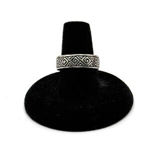 Sterling Silver Band Greek Key Design Geometric Pattern Unisex Ring Size 7 1/2